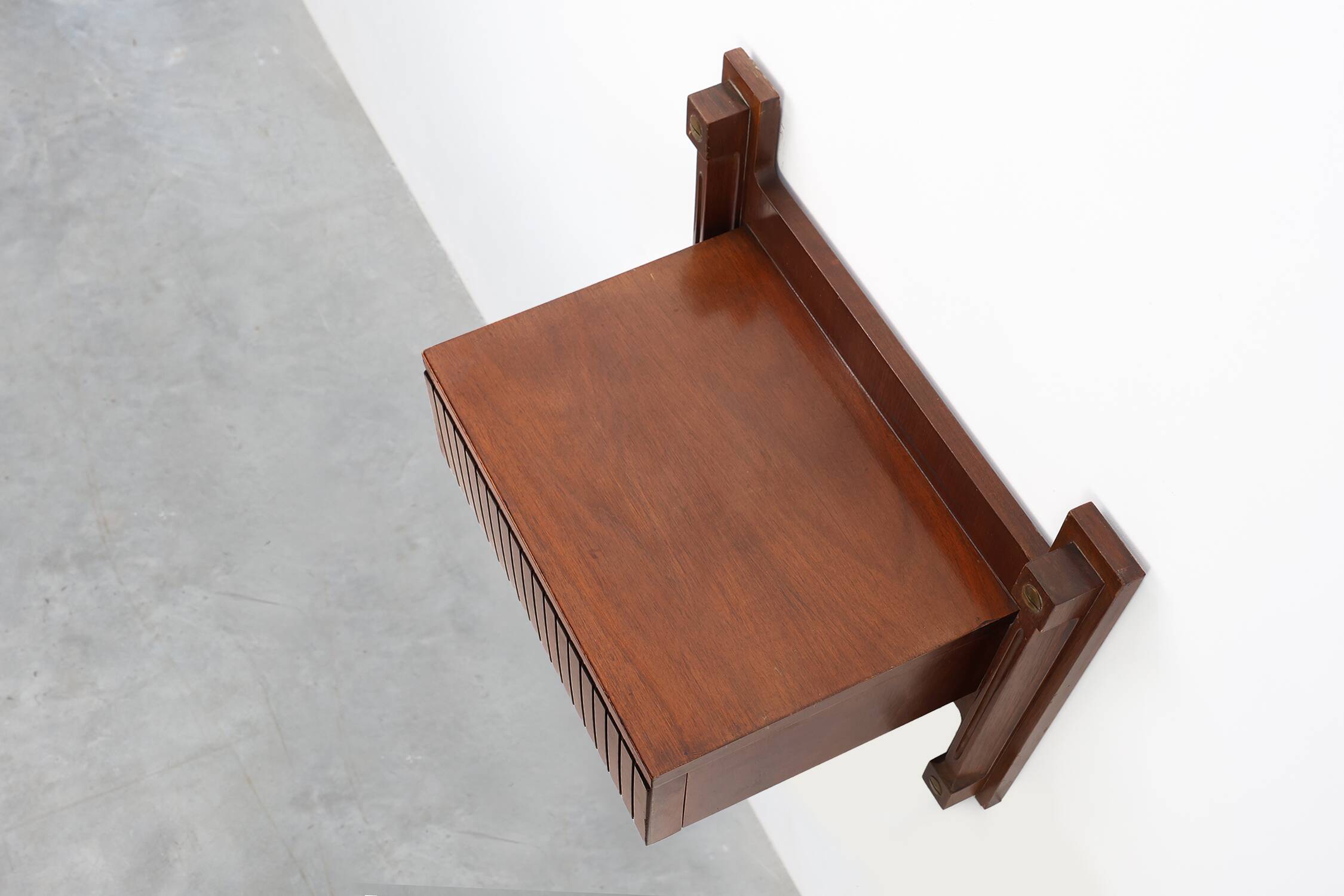 Mid-century Wall-mounted console in wood with brass details, Italy 1960s