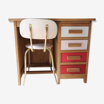 Bureau pour enfant en chêne des années 60 et sa chaise