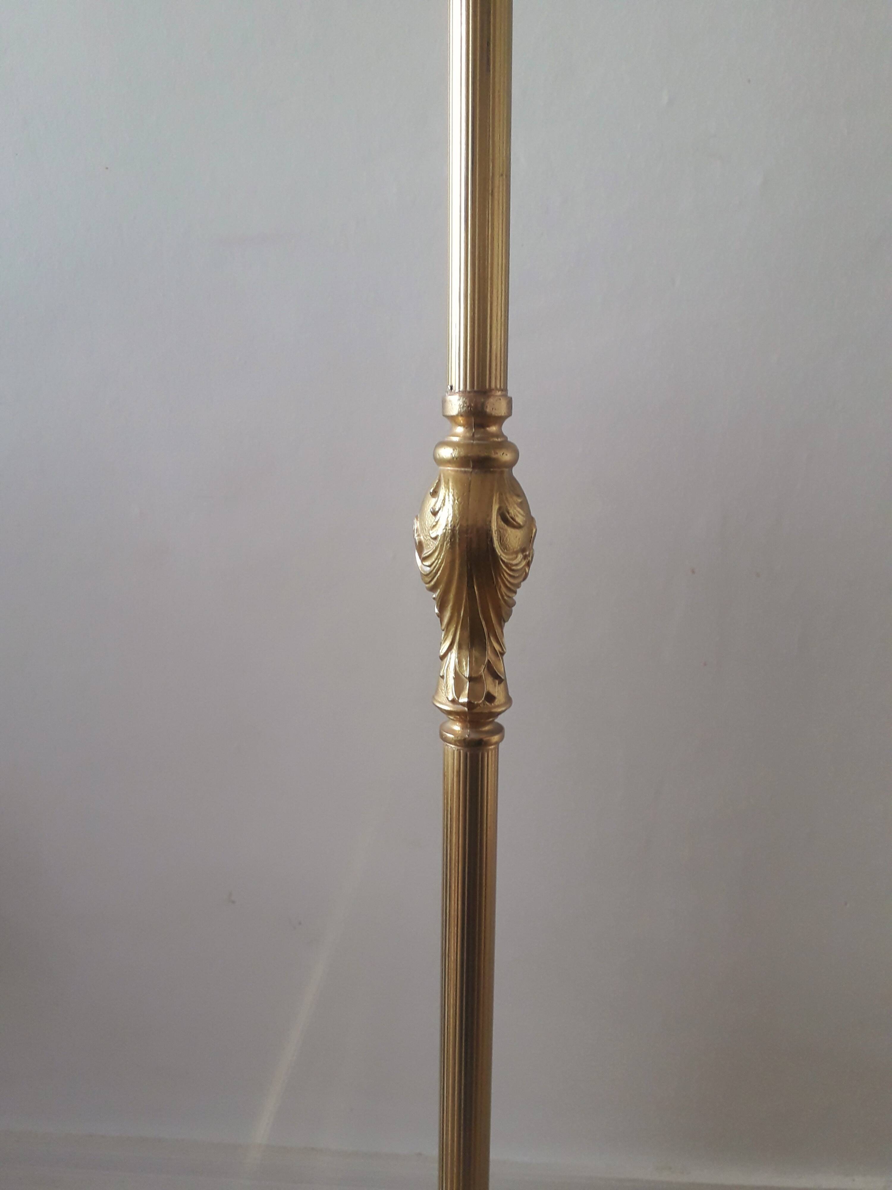 Brass tripod floor lamp - 3 lights Baroque style - 1960