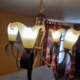 Chandelier 5 arms original 1980 in metal and polished glass