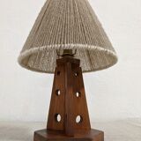 Vintage bedside lamp made of wood and wool