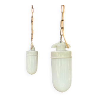 pair of porcelain and opaline pendant lights - Denmark 1950s