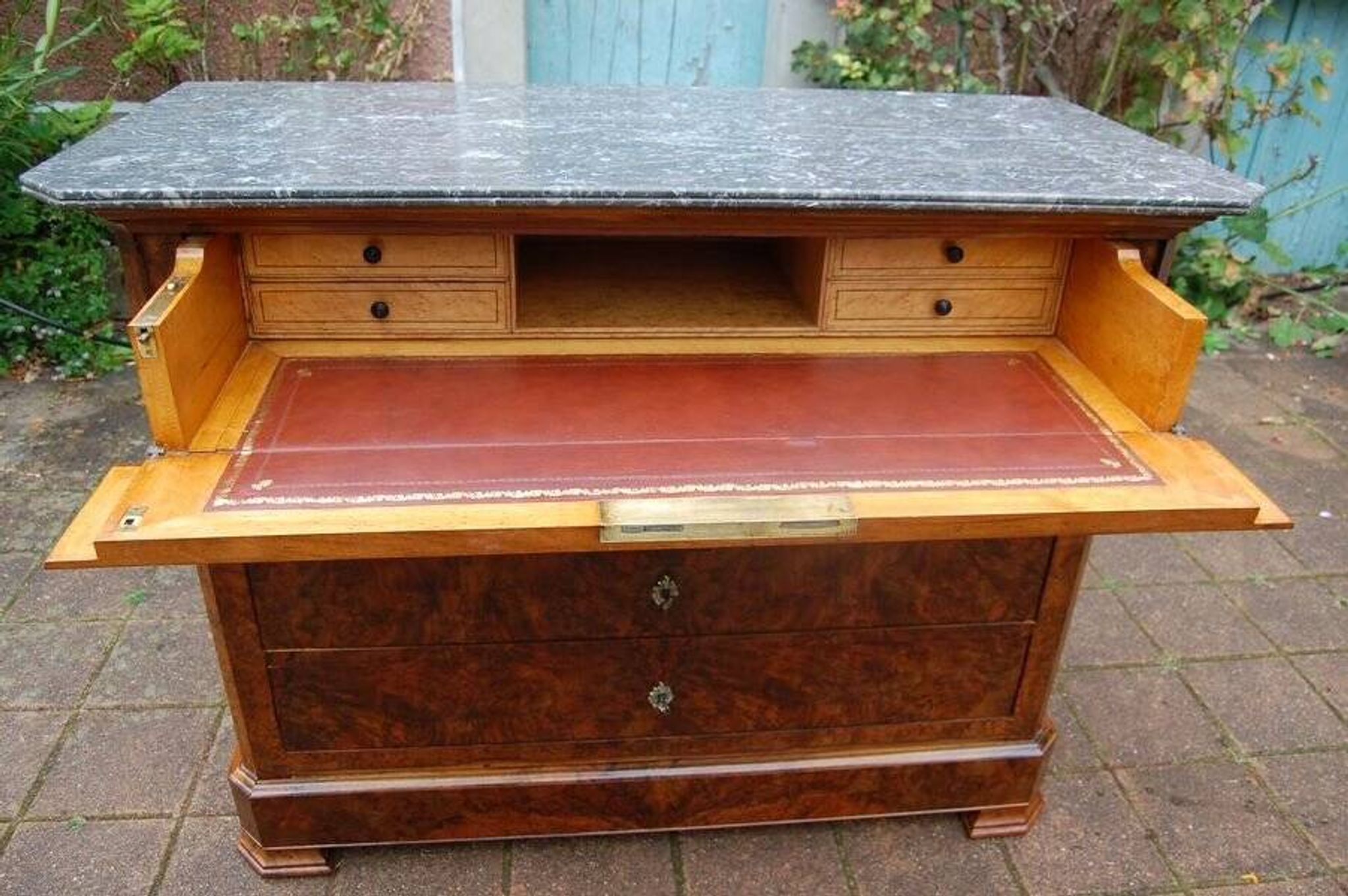 Commode secrétaire d'époque Louis Philippe en noyer du 19e siècle