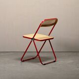 Giancarlo Piretti Plia Folding Chair in Red and Straw for Castelli, Italy
