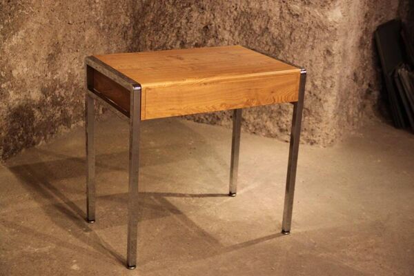 Petit Bureau 70 piétement Chrome stratifié bois 2 tiroirs coiffeuse