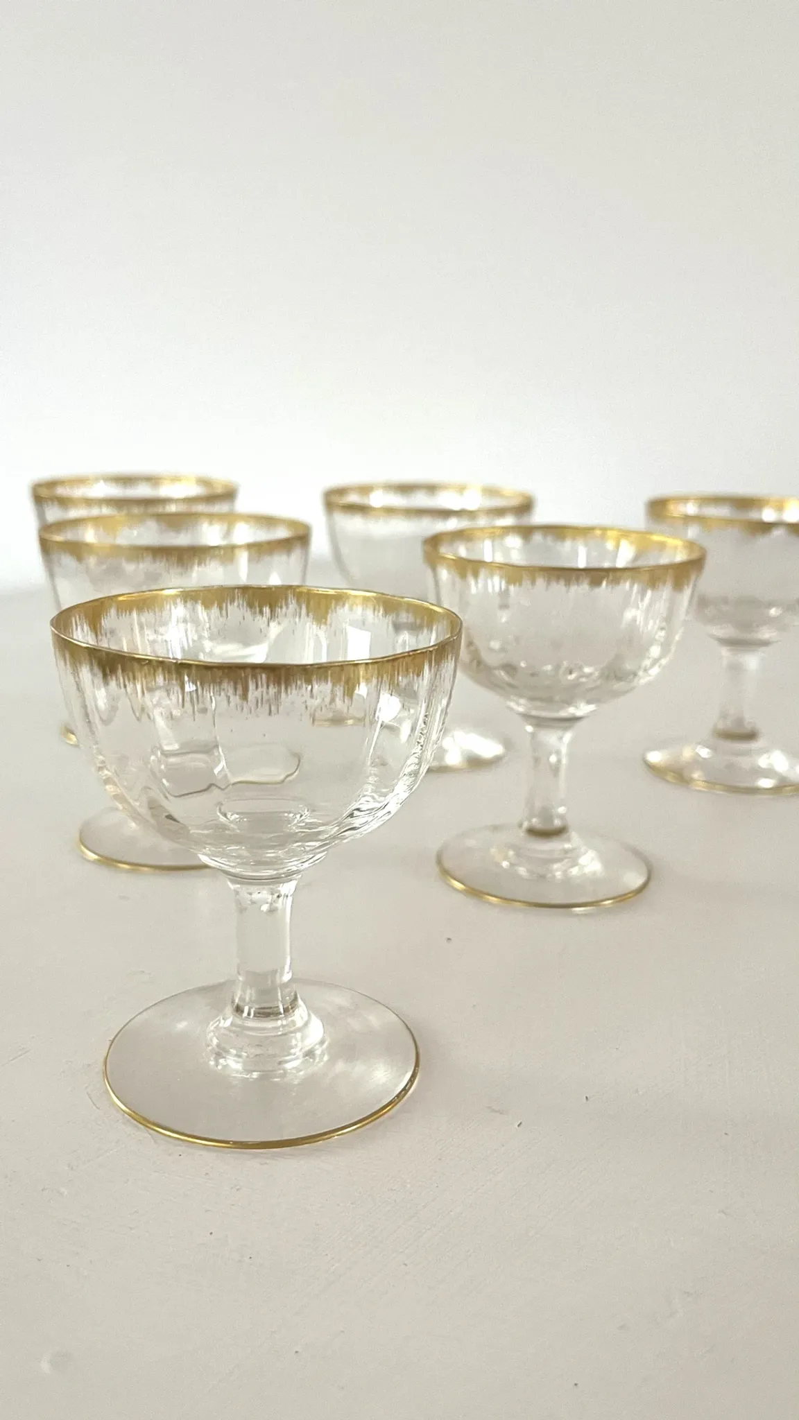 Liqueur Glasses, Vintage French Set of 6 – Gold Rimmed Stemware