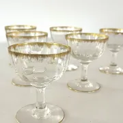 Liqueur Glasses, Vintage French Set of 6 – Gold Rimmed Stemware