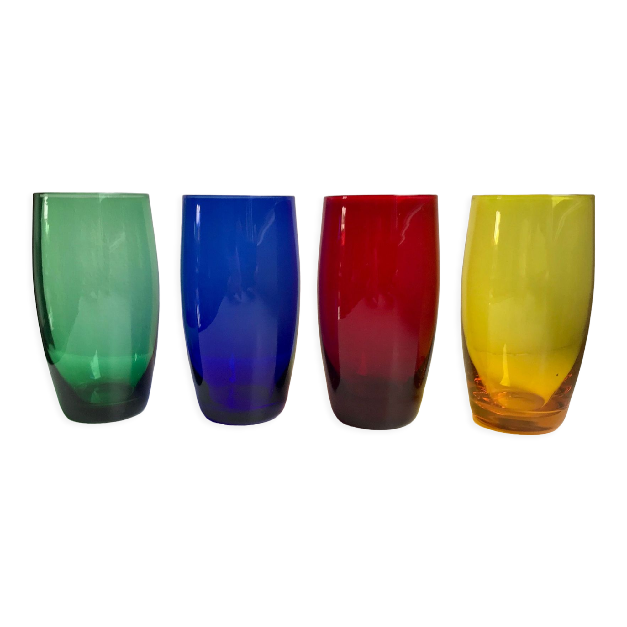 Lot de 4 verres à eau design en verre coloré années 70