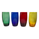 Lot de 4 verres à eau design en verre coloré années 70