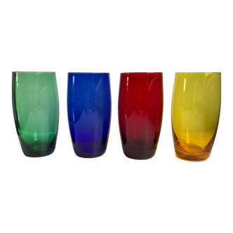 Lot de 4 verres à eau design en verre coloré années 70