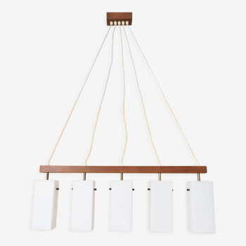 Danish teak pendant lamp with opal glass