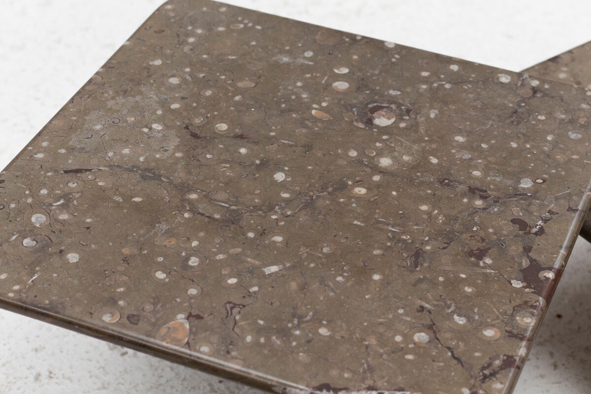 Ensemble de 3 tables basses carrées en marbre fossile, design des années 1970