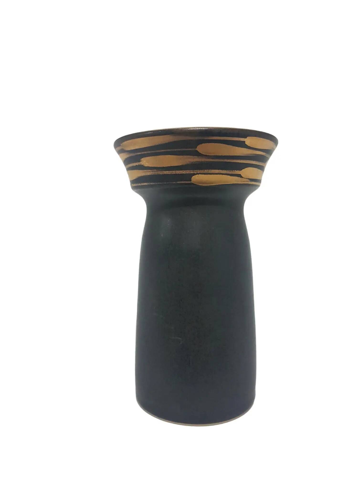 Juist vase, black and gold, ceramic, Germany, 1970s