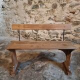 Banc en bois français vintage des années 1920 – Banc en hêtre massif avec dossier