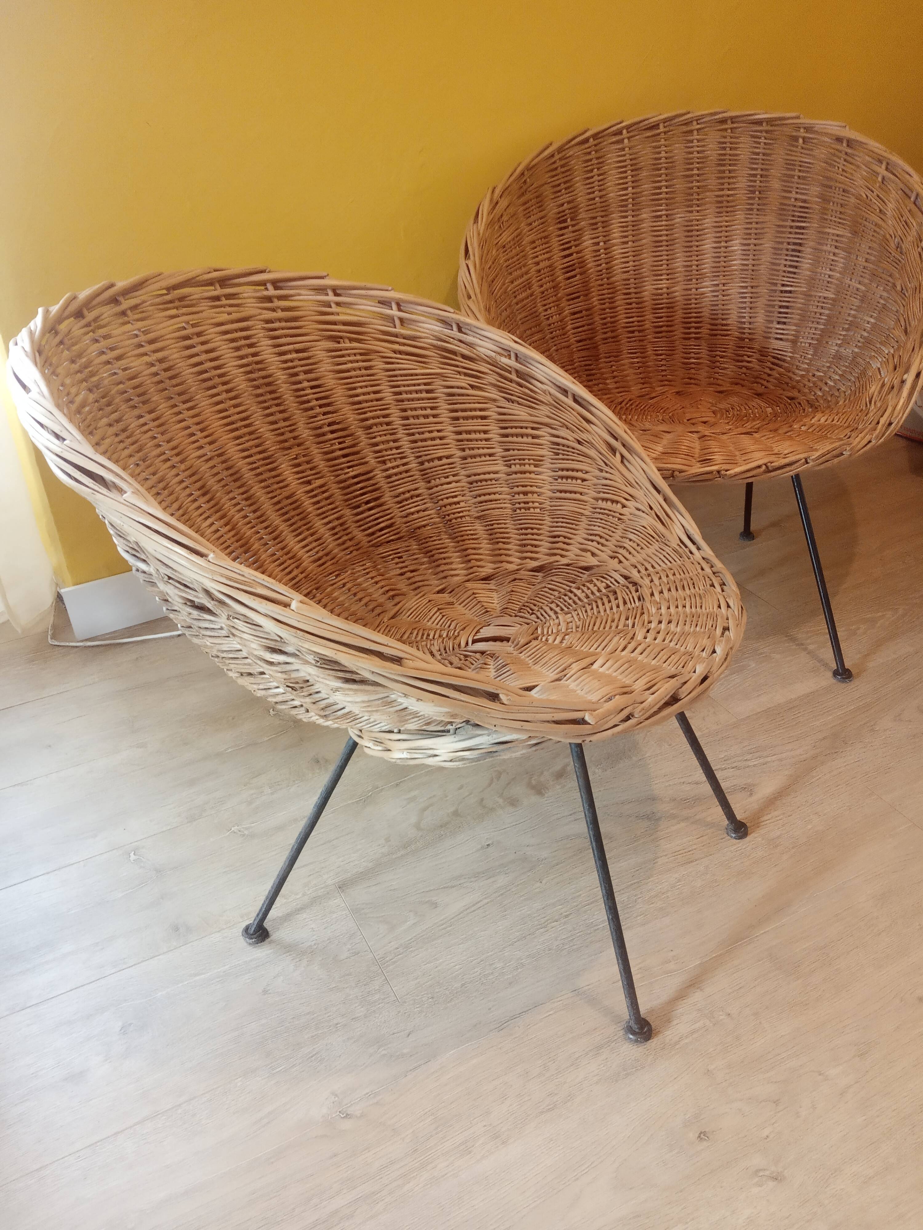 Vintage rattan basket armchairs