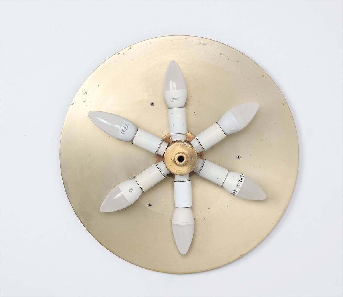 Orrefors crystal and brass ceiling lamp for Lyfa, 1970s