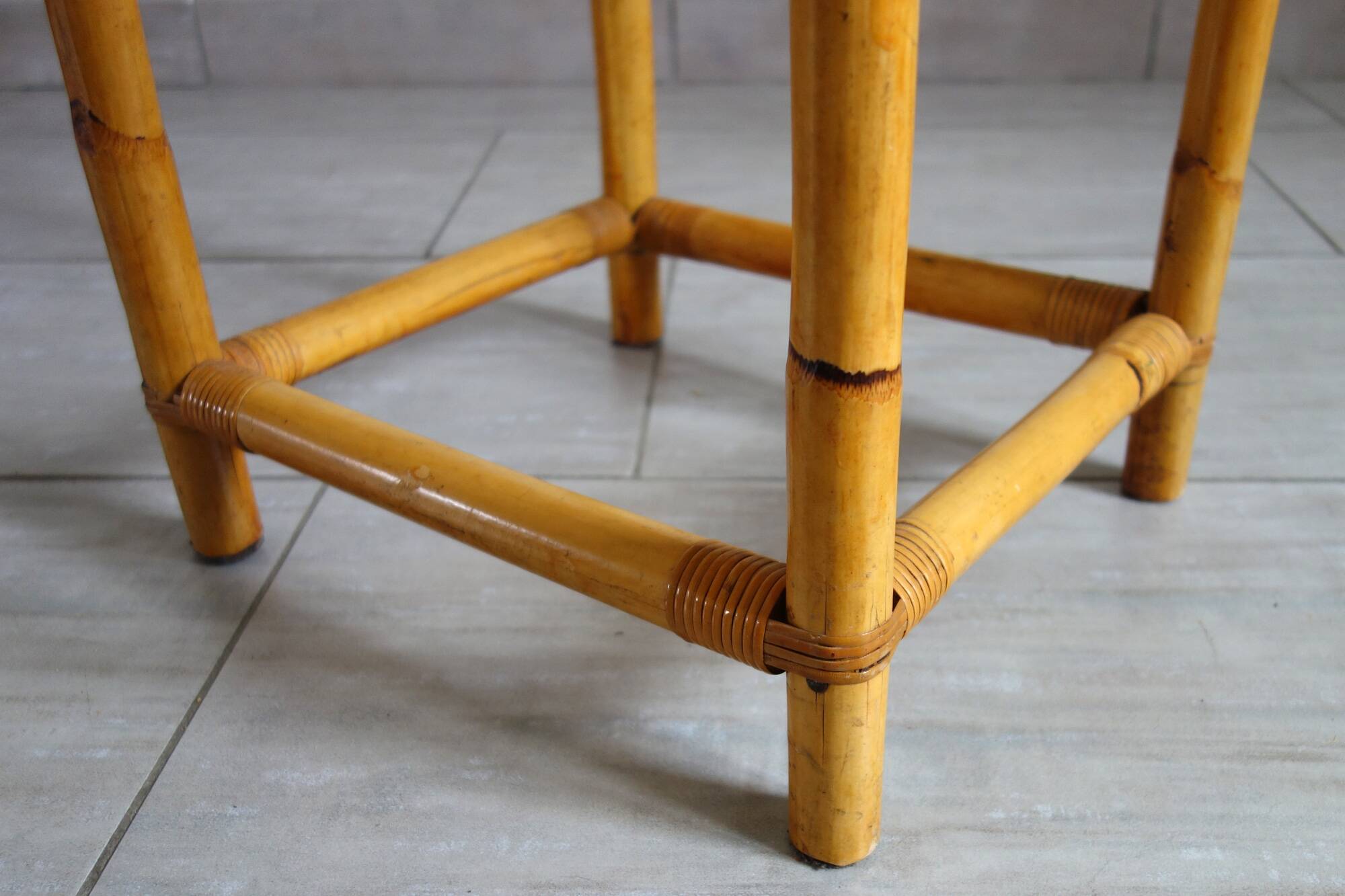 Vintage bamboo rattan high stool