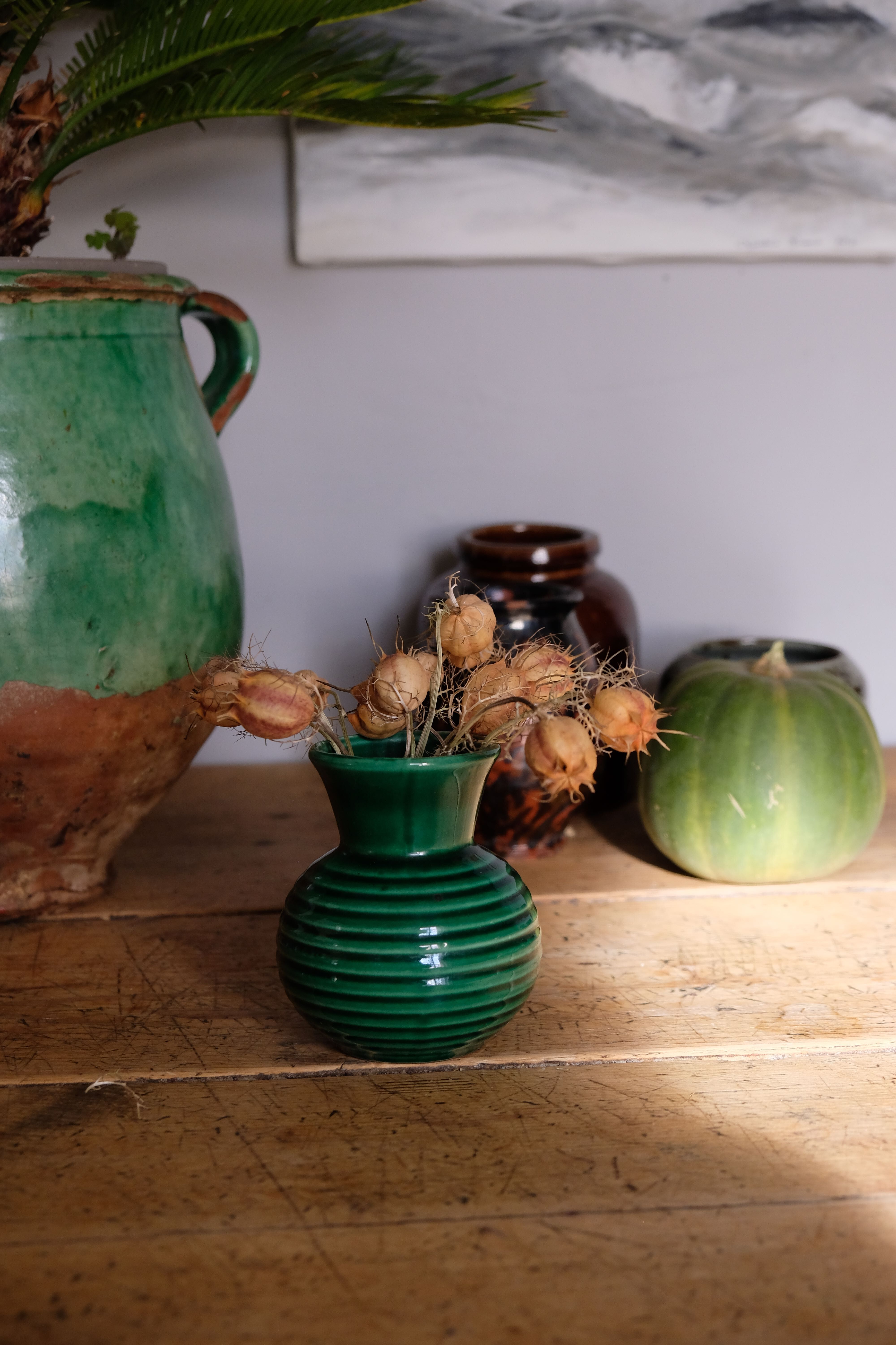 Ancient vase in green ceramic Poet Laval