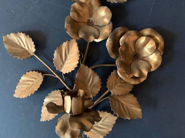 Pair of old wall lights, gold metal, 1950s