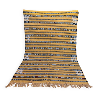Tapis Kilim Berbère Jaune Fait Main 226 X 150