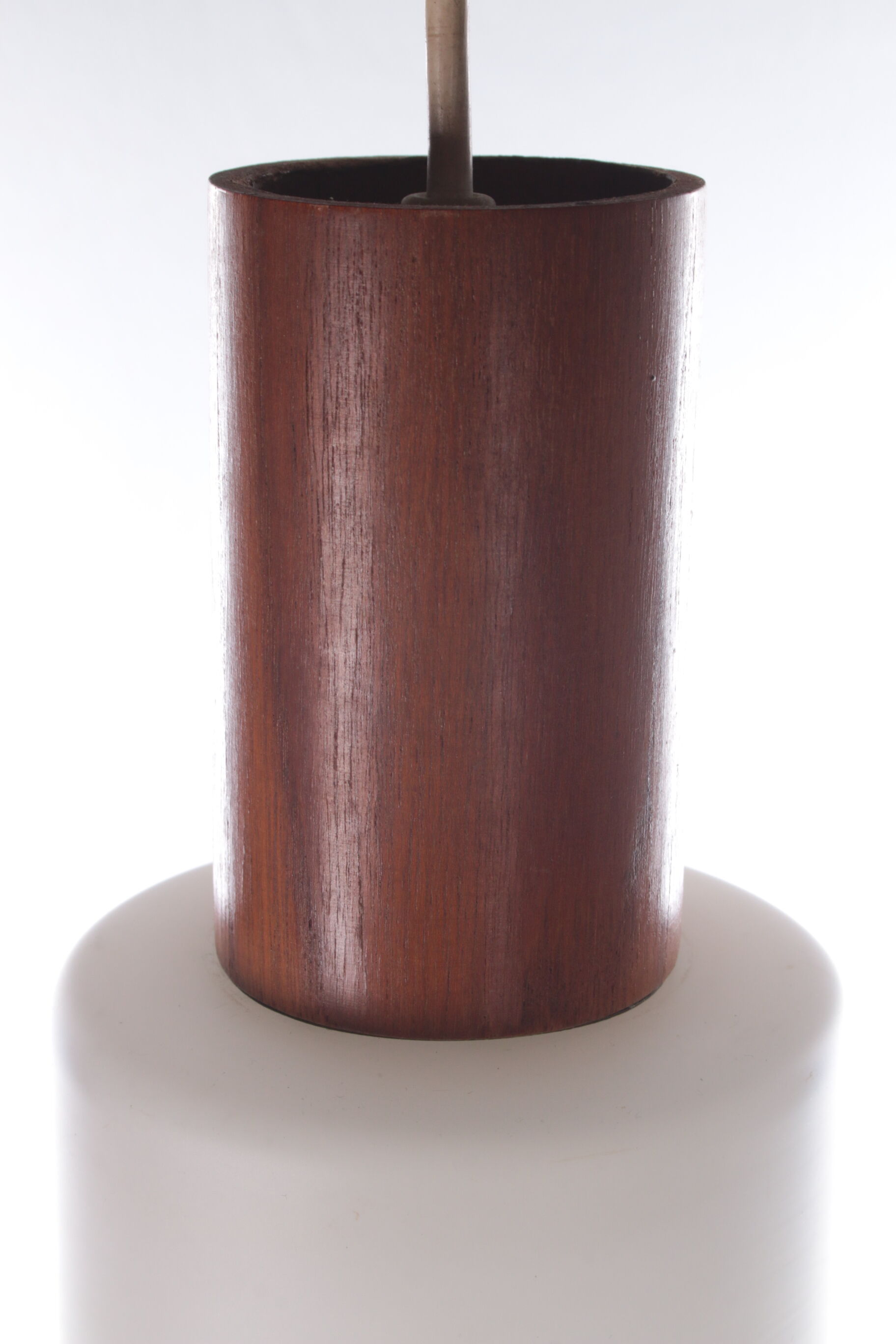 Vintage Louis Kalff hanging lamp teak / opal glass, 1950s