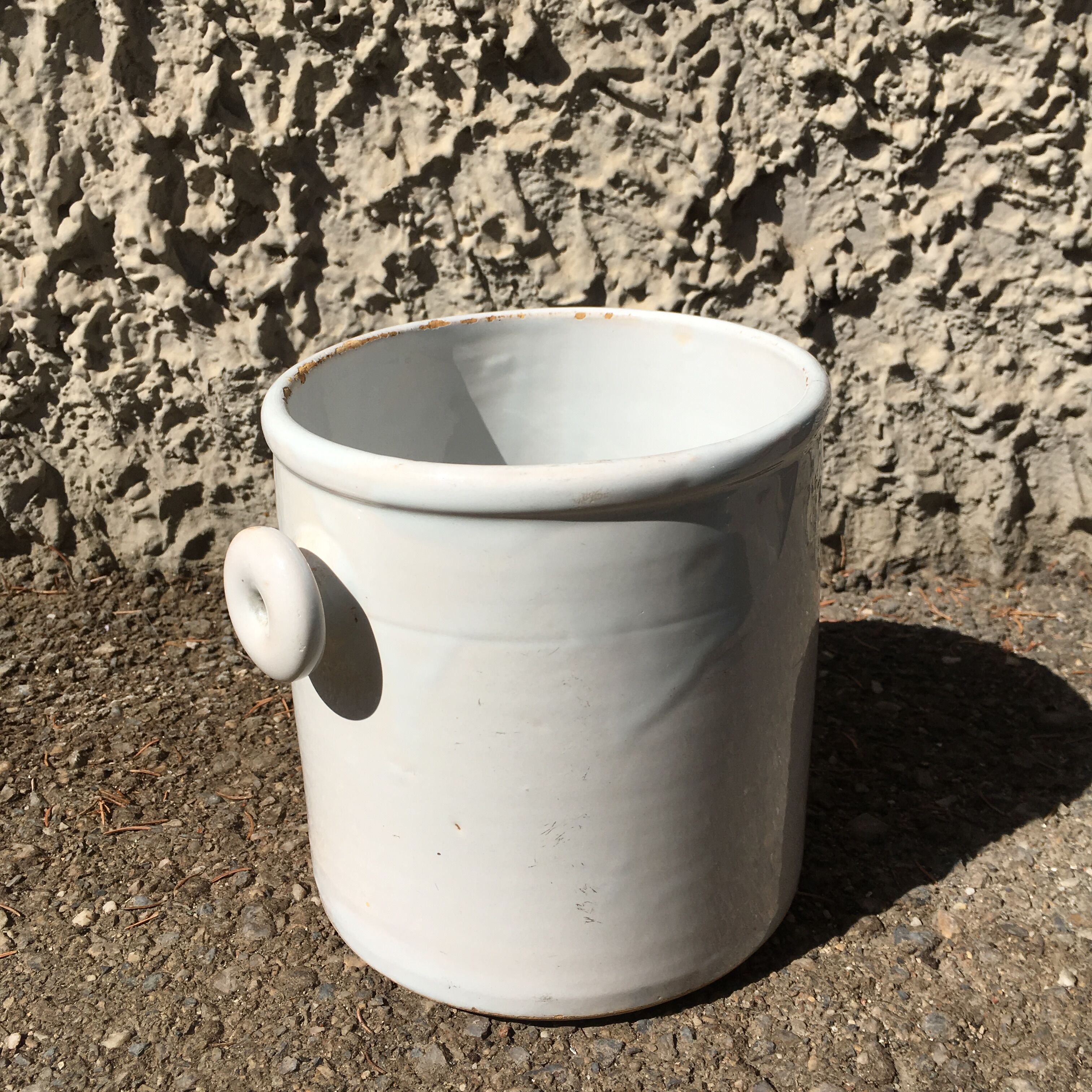 Large white glazed terracotta pot