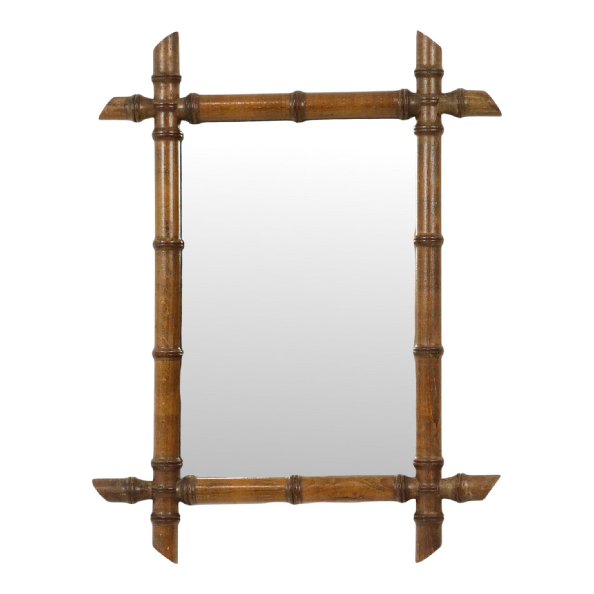 Antique French Wooden Faux Bamboo Mirror 52x39cm