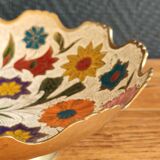 Vintage Enamelled Brass Fruit Bowl – Floral Centrepiece with Edge Fe