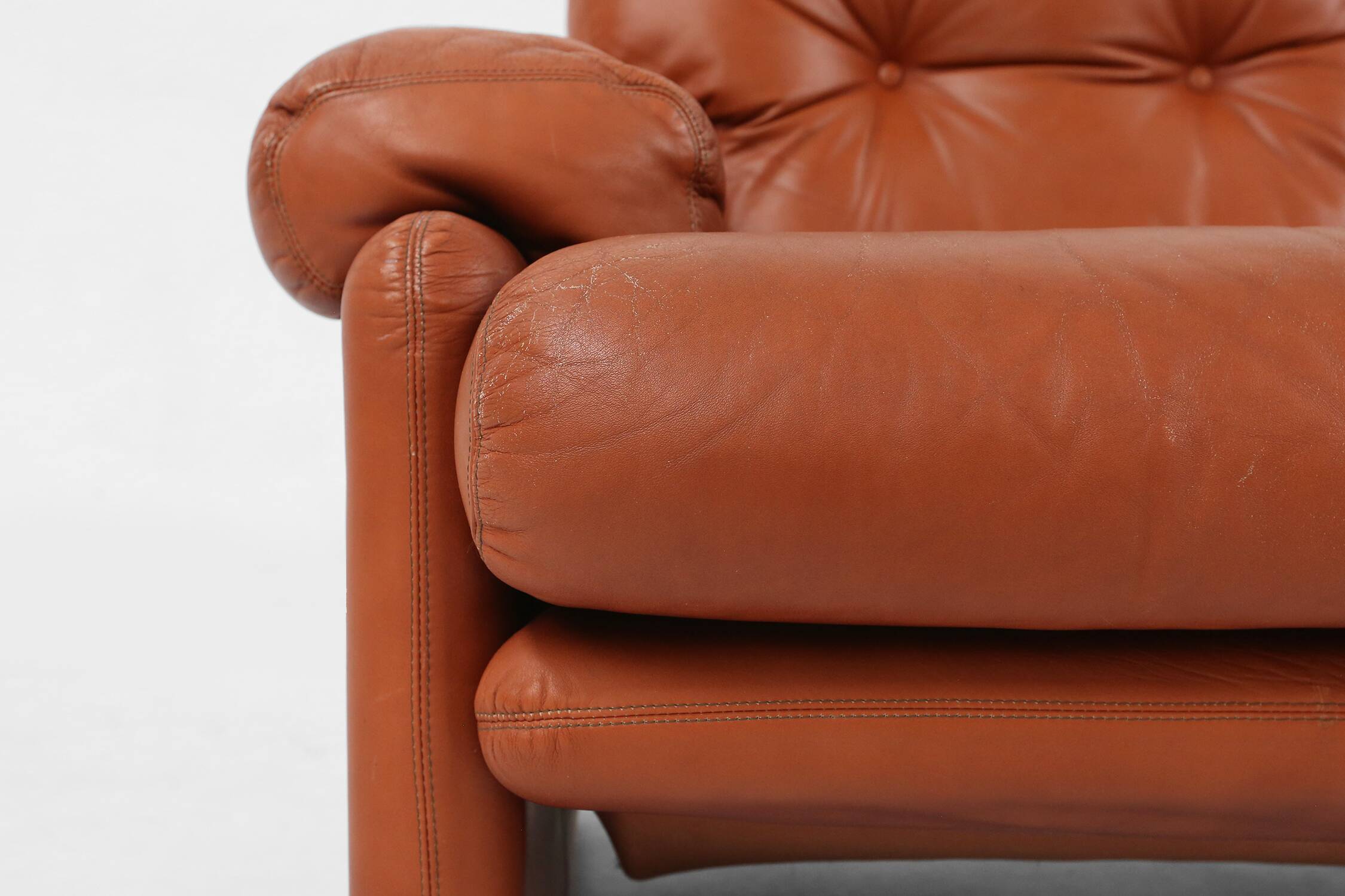 Brown leather 2-seater sofa Coronado by Tobia Scarpa for B&B Italia, Italy ca. 1960