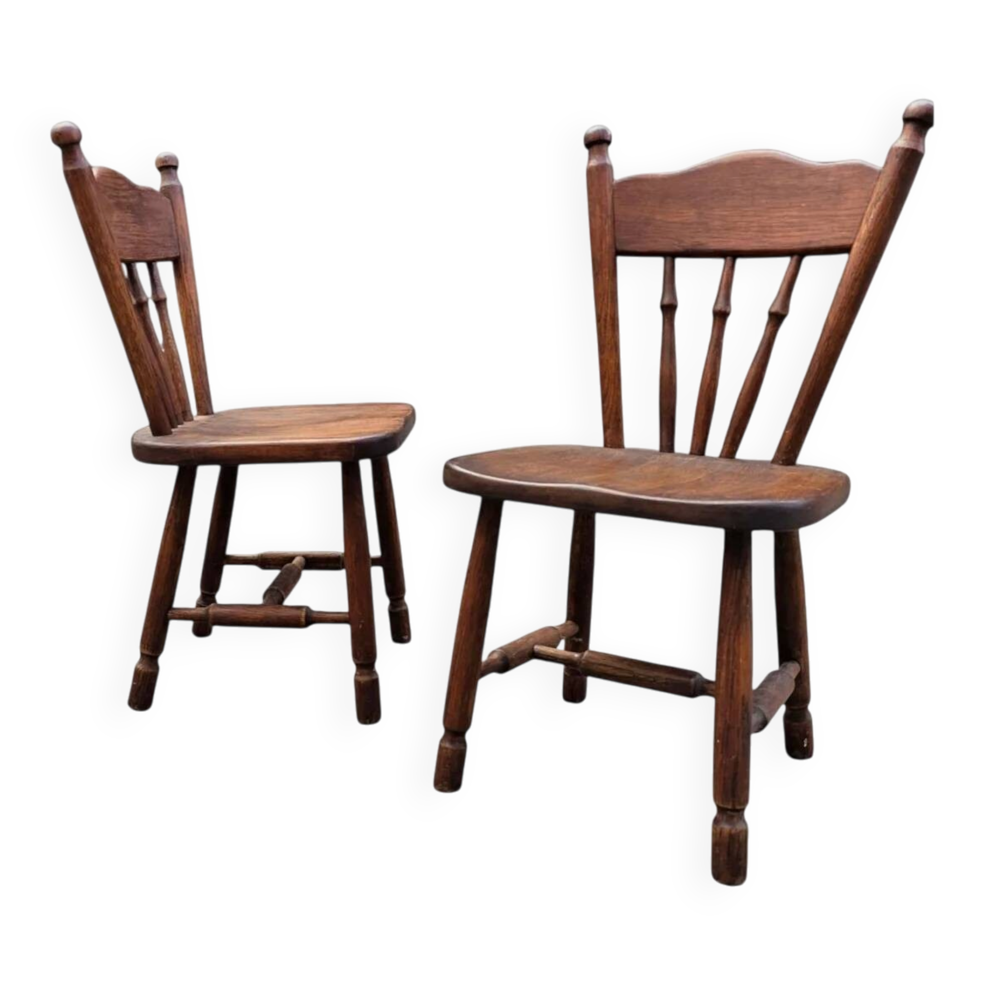 Set of 2 Oak Wood Victorian Child Stick Back Chairs / 1960s