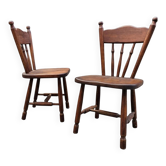 Ensemble de 2 chaises pour enfants en bois de chêne style victorien / années 1960