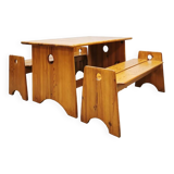 Midcentury Swedish pine wood benches dining set