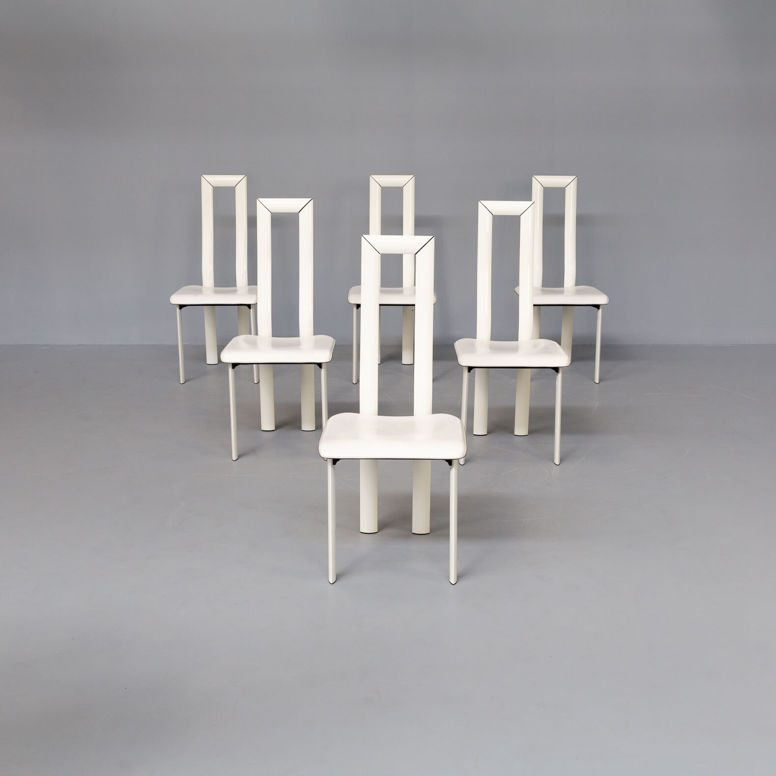 Antonello Mosca ‘royal’ white leather high back chairs for Ycami set/6