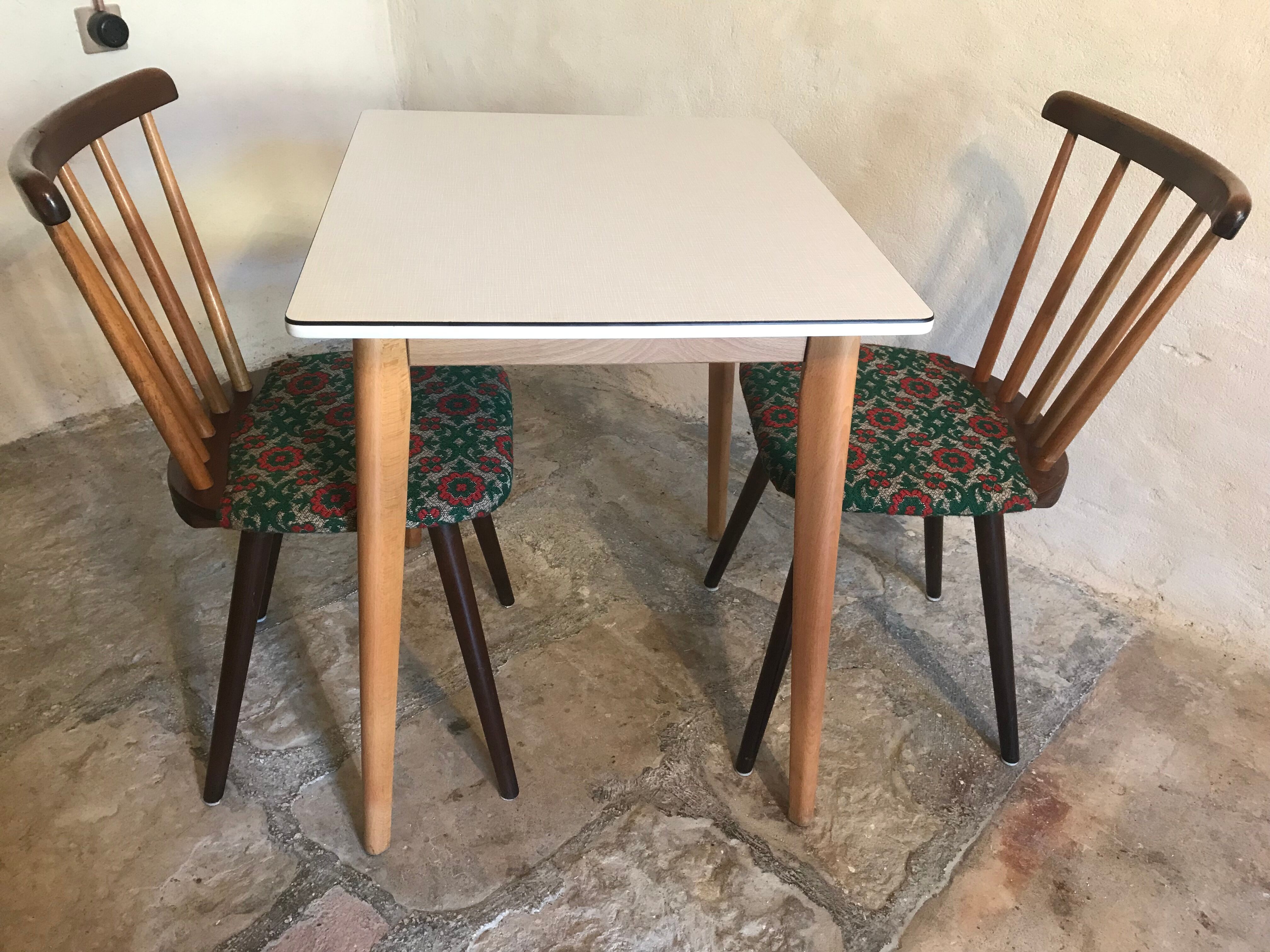 Table en formica 1960’s plateau formica et pieds compas bois