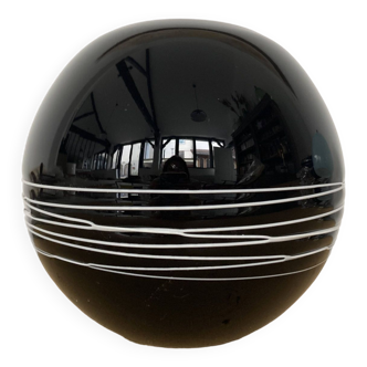 blown black glass ball vase and white glass threads