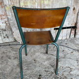 Vintage chair mullca model 510 green metal + wooden seat and back in burgundy