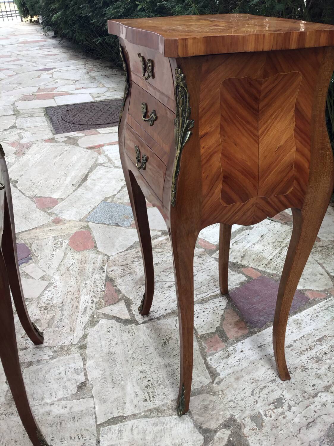Pair of Louis XV style marquetry bedside tables