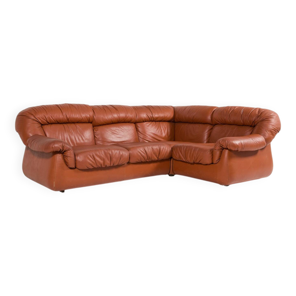 Canapé sectionnel vintage en cuir cognac au design italien des années 1970 — Beyit