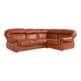 Canapé sectionnel vintage en cuir cognac au design italien des années 1970