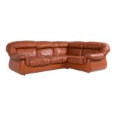 Canapé sectionnel vintage en cuir cognac au design italien des années 1970