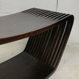 Post modern Dutch slatted wooden wavy curvy bench or  coffee table, 1970s