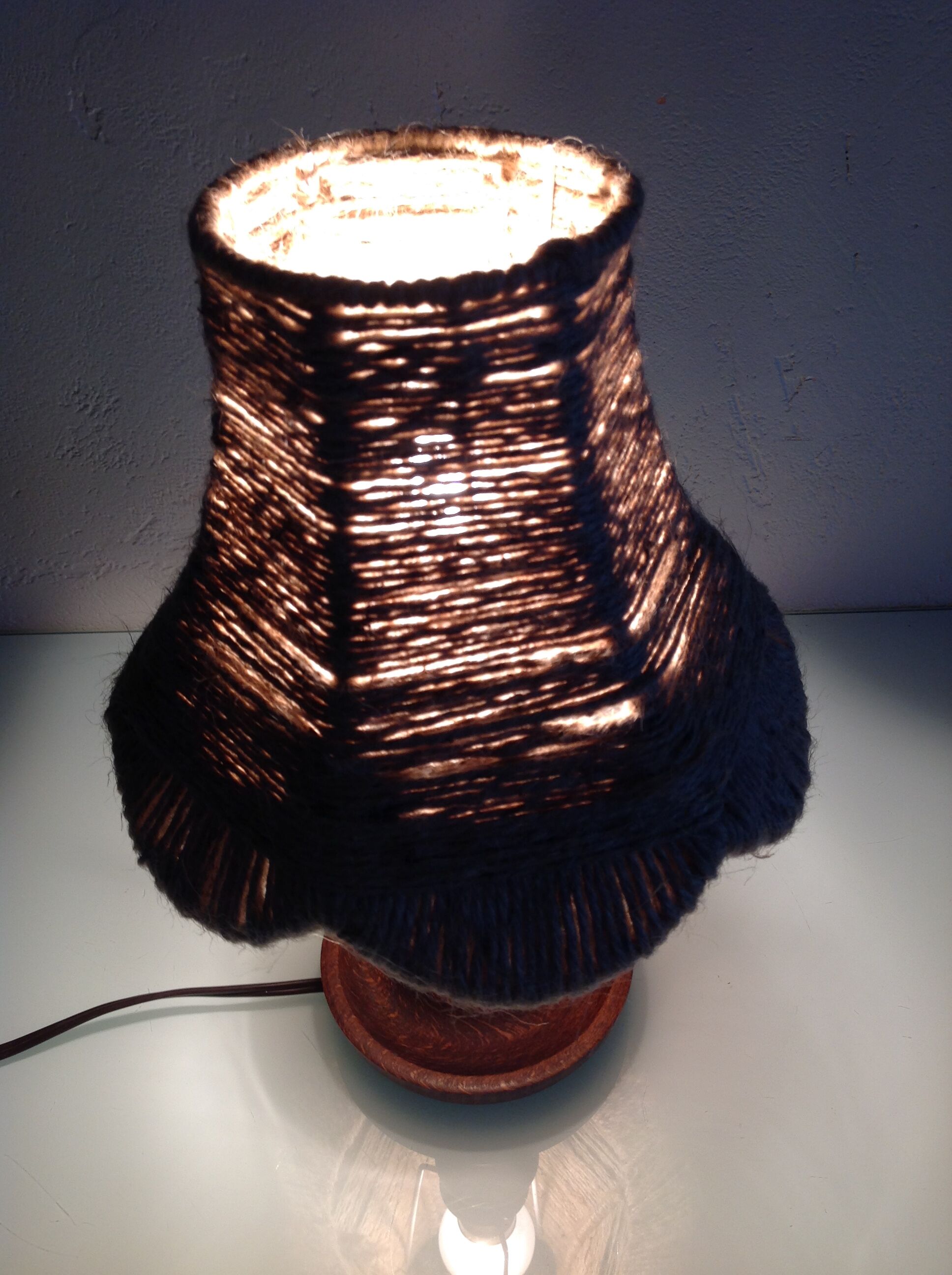Wooden bedside lamp and Lampshade in rope/vintage 60-70 years