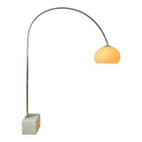 Vintage Guzzini Space Age arc floor lamp with white mushroom shade and marble base