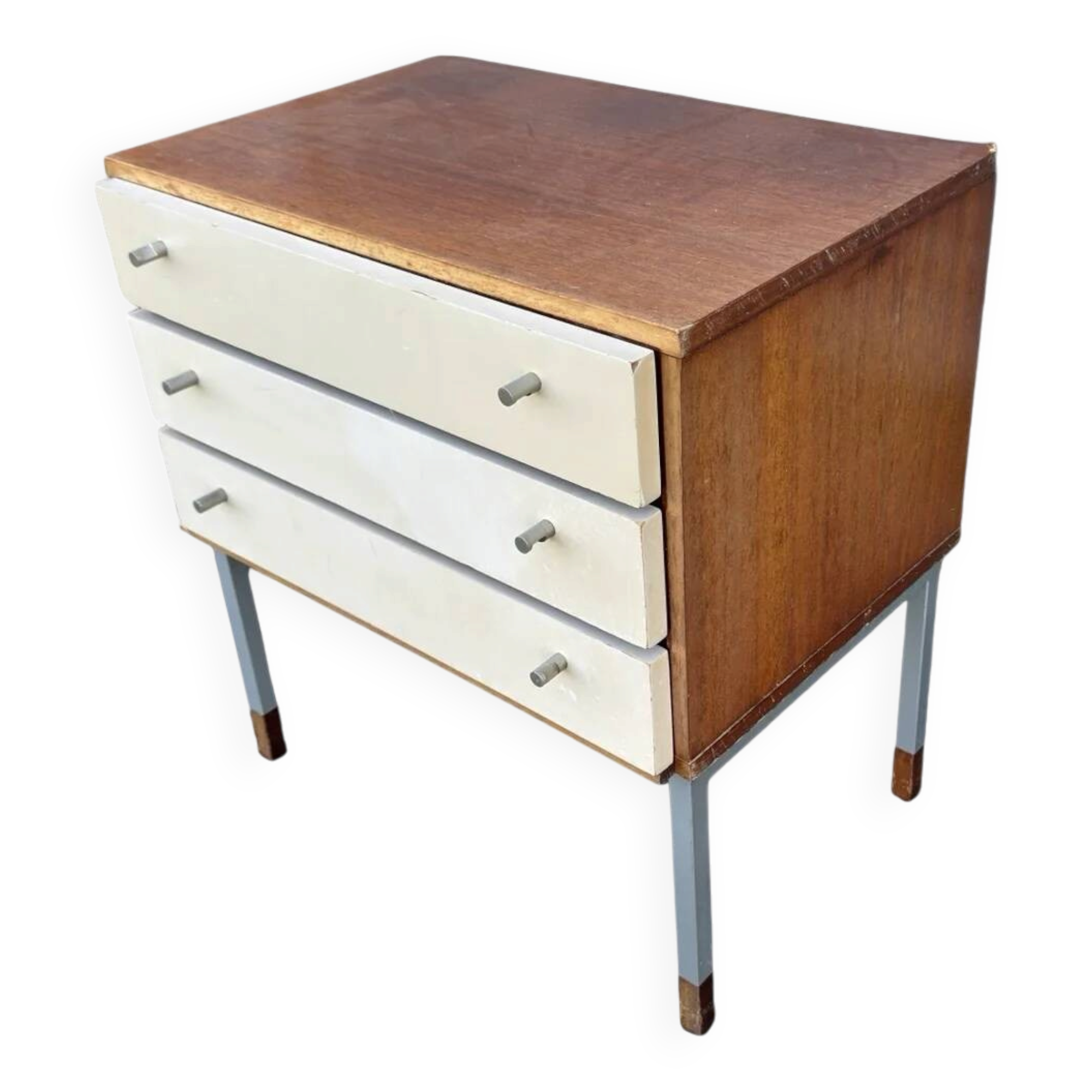 Small vintage drawer unit / bedside table with white drawers