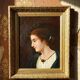 Old portrait of a young woman in profile, oil on canvas A. Piard 19th century