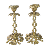 Pair of gilded bronze candlesticks with vine décor