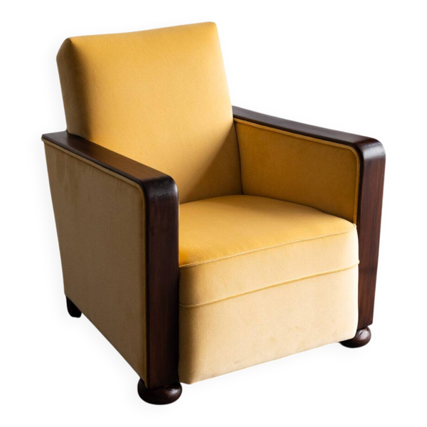 Fauteuil art déco en velours, France, années 1930
