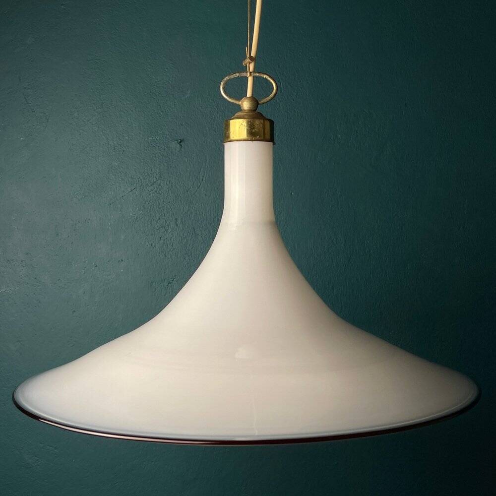 Vintage white Murano glass pendant lamp, Italy, 1970s.