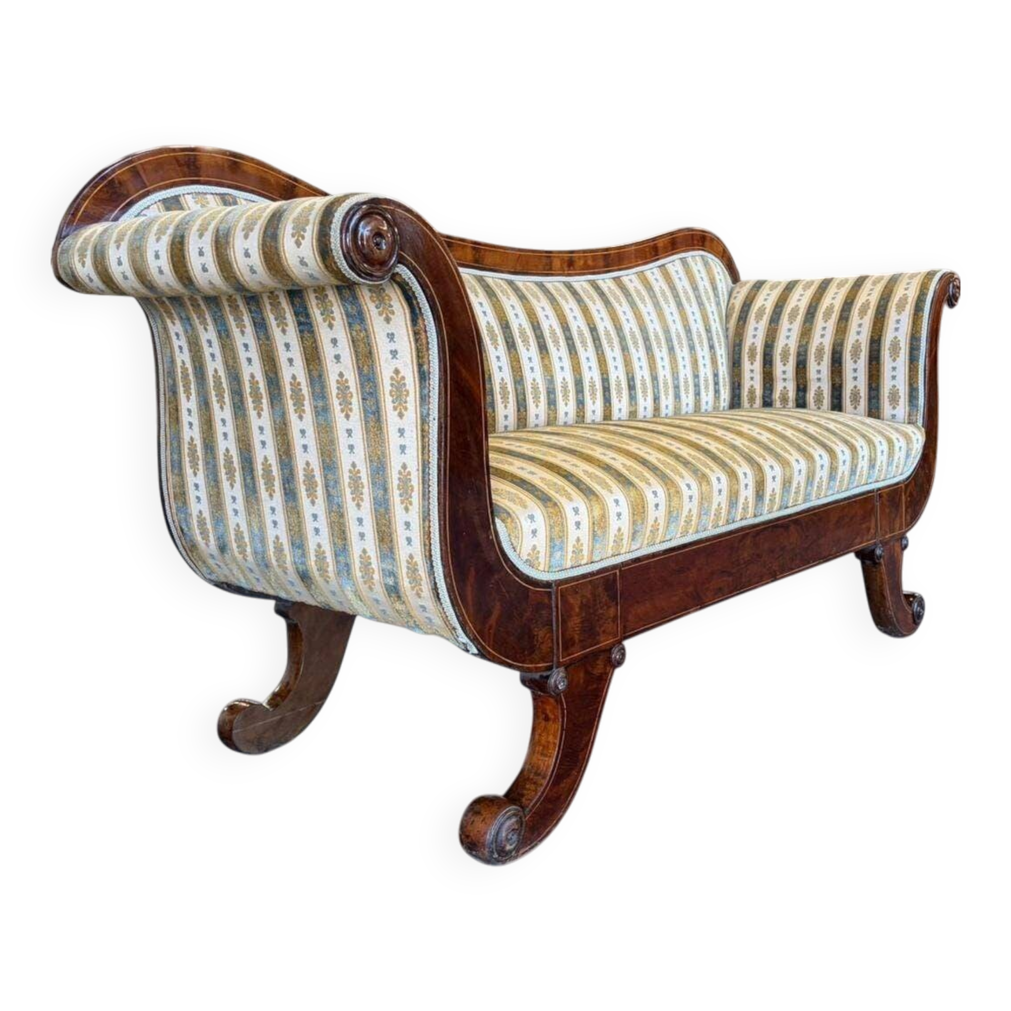Vintage striped ecru baroque sofa / two-seater sofa