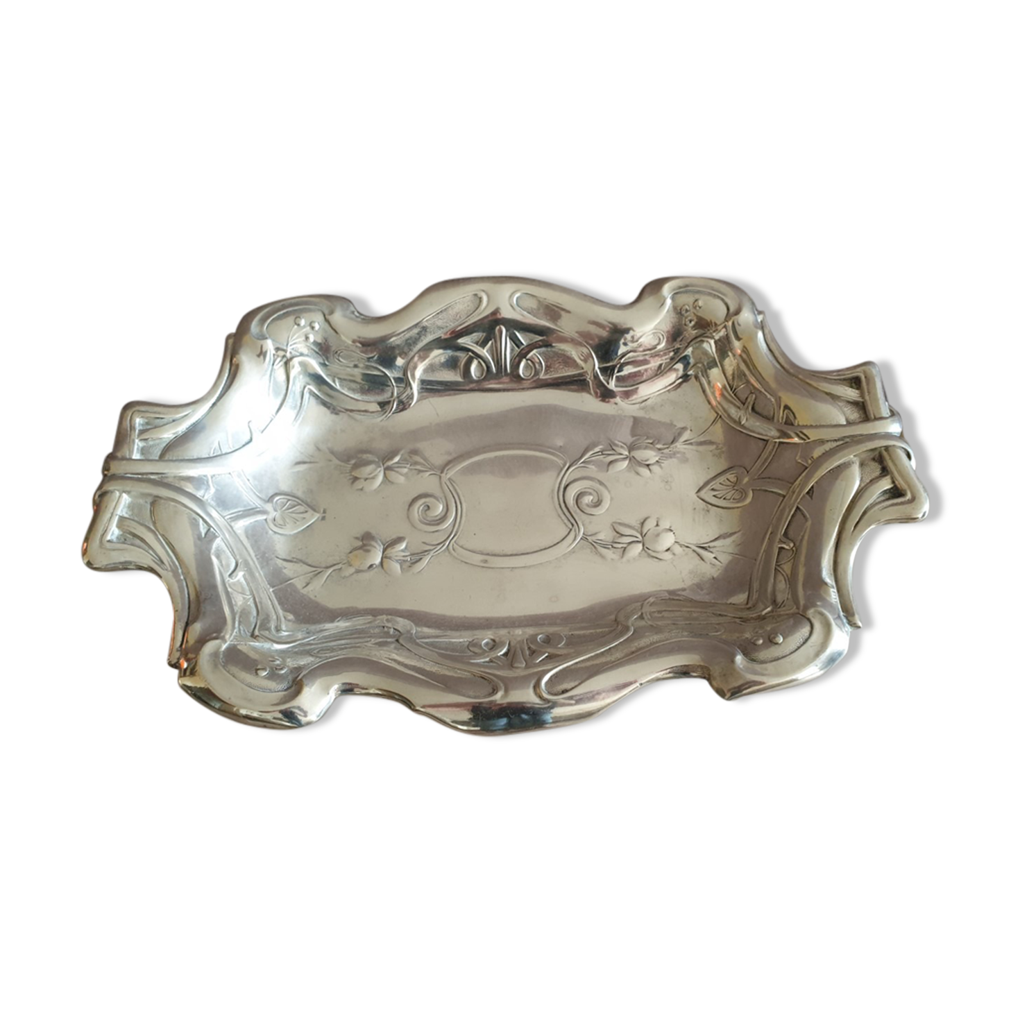 Antique silver metal dish